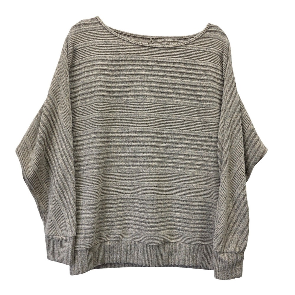 Womens Textured Ribbed Knit Boat Neck Dolman Sleeve Sweater Grey Large